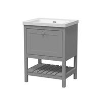 Old London Bexley Matt Single Drawer Vanity Unit and Minimalist Fireclay Basin | Cool Grey | MDF | 600mm