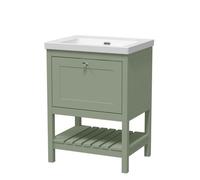Old London Bexley Matt Single Drawer Vanity Unit and Minimalist Fireclay Basin | Fern Green | MDF | 600mm
