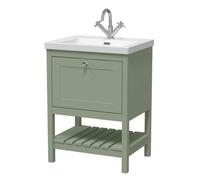 Old London Bexley Matt Single Drawer Vanity Unit and Minimalist Fireclay Basin | Fern Green | MDF | 600mm