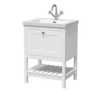 Old London Bexley Matt Single Drawer Vanity Unit and Minimalist Fireclay Basin | Pure White | MDF | 600mm