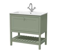 Old London Bexley Matt Single Drawer Vanity Unit and White Stone Basin | Fern Green | MDF | 800mm