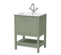Old London Bexley Matt Single Drawer Vanity Unit White Stone Basin | Fern Green | MDF | 600mm