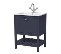 Old London Bexley Matt Single Drawer Vanity Unit White Stone Basin | Indigo Blue | MDF | 600mm