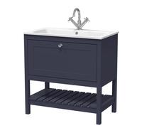 Old London Bexley Matt Single Drawer Vanity Unit White Stone Basin | Indigo Blue | MDF | 800mm