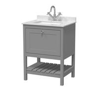 Old London Bexley Matt Single Drawer Vanity Unit with White Marble Countertop and Square Ceramic Basin | Cool Grey | MDF | 600mm