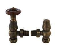 Old London Camden Angled Thermostatic Radiator Valve and Lockshield | Antique Brass