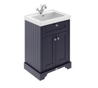 Hudson Reed LOF304 Old London Traditional Bathroom Floor Standing 2 Door Vanity Unit & 1 Tap Hole Fireclay Basin, 600mm, Twilight Blue