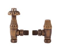 Old London Knightsbridge Angled Thermostatic Radiator Valve and Lockshield | Antique Brass | Steel