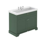 Old London Matt 2 Door Vanity Unit and Classic 3 Tap Hole Fireclay Basin | Hunter Green | MDF | 1000mm