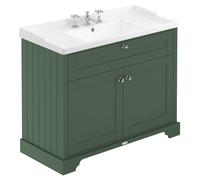 Old London Matt 2 Door Vanity Unit and Edwardian 3 Tap Hole Basin | Hunter Green | MDF | 1000mm