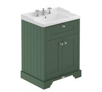 Old London Matt 2 Door Vanity Unit and Edwardian 3 Tap Hole Basin | Hunter Green | MDF | 600mm