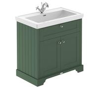 Old London Matt 2 Door Vanity Unit and Fireclay Basin | Hunter Green | MDF | 800mm