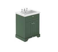 Old London Matt 2 Door Vanity Unit and Minimalist 3 Tap Hole Fireclay Basin | Hunter Green | MDF | 600mm