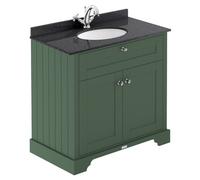 Old London Matt 2 Door Vanity Unit with Black Marble Countertop and Round Ceramic Basin | Hunter Green | MDF | 800mm