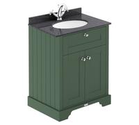 Old London Matt 2 Door Vanity Unit with Black Marble Countertop and Round Ceramic Basin | Hunter Green | MDF | 600mm