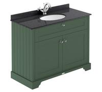 Old London Matt 2 Door Vanity Unit with Black Marble Countertop and Round Ceramic Basin | Hunter Green | MDF | 1000mm