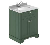 Old London Matt 2 Door Vanity Unit with Grey Marble Countertop and Round Ceramic Basin | Hunter Green | MDF | 600mm