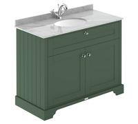 Old London Matt 2 Door Vanity Unit with Grey Marble Countertop and Round Ceramic Basin | Hunter Green | MDF | 1000mm