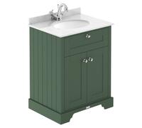 Old London Matt 2 Door Vanity Unit with White Marble Countertop and Round Ceramic Basin | Hunter Green | MDF | 600mm