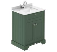 Old London Matt 2 Door Vanity Unit with White Marble Countertop and Square Ceramic Basin | Hunter Green | MDF | 600mm