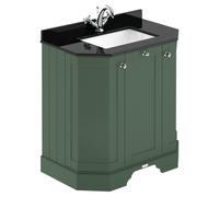 Old London Matt Angled 2 Door Vanity Unit with Black Marble Countertop and Square Ceramic Basin | Hunter Green | MDF | 600mm