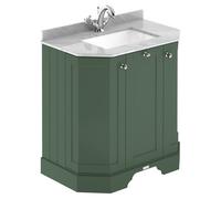 Old London Matt Angled 2 Door Vanity Unit with Grey Marble Countertop and Square Ceramic Basin | Hunter Green | MDF | 600mm