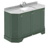 Old London Matt Angled 4 Door Vanity Unit with Grey Marble Countertop and Square Ceramic Basin | Hunter Green | MDF | 1200mm