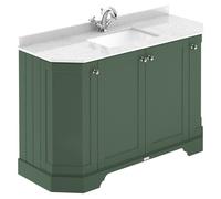 Old London Matt Angled 4 Door Vanity Unit with White Marble Countertop and Square Ceramic Basin | Hunter Green | MDF | 1200mm