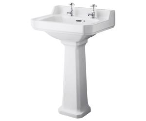 Old London Richmond 2 Tap Hole Basin and Full Pedestal | White | Vitreous China | 560mm