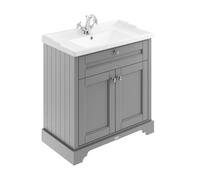 Old London Storm Grey Woodgrain 800mm 2 Door Vanity Unit and Edwardian Basin - L