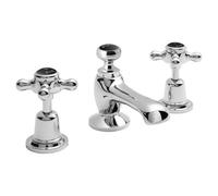 Old London Topaz Black Crosshead 3 Tap Hole Basin Mixer Tap with Dome Collar | Chrome | Brass | 246mm x 94mm