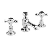Hudson Reed Topaz Black Crosshead Hexagonal Collar 3 Hole Basin Mixer