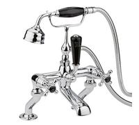 Old London Topaz Black Crosshead Bath Shower Mixer Tap and Shower Kit with Dome Collar | Chrome | Brass | 350mm x 320mm