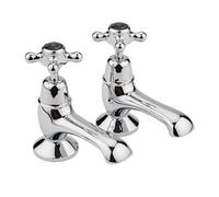 Old London Topaz Black Crosshead Bath Taps with Dome Collar | Chrome | Brass | 66mm x 137mm