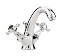 Old London Topaz Black Crosshead Mono Basin Mixer Tap with Hex Collar | Chrome | Brass | 214mm x 176mm