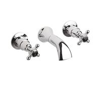 Old London Topaz Black Crosshead Wall Mounted 3 Tap Hole Basin Mixer Tap with Dome Collar | Chrome | Brass | 55mm x 55mm x 180mm