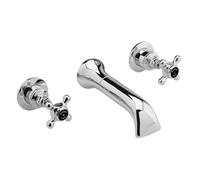 Old London Topaz Black Crosshead Wall Mounted 3 Tap Hole Basin Mixer Tap with Hex Collar | Chrome | Brass | 55mm x 55mm x 180mm