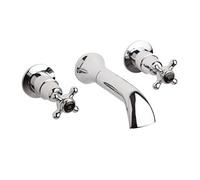 Old London Topaz Black Crosshead Wall Mounted Bath Spout and Stop Taps with Dome Collar | Chrome | Brass | 69mm x 69mm x 218mm