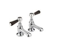 Old London Topaz Black Lever Basin Taps with Hex Collar | Chrome | Brass | 66mm x 122mm