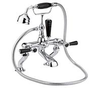 Old London Topaz Black Lever Bath Shower Mixer Tap and Shower Kit with Hex Collar | Chrome | Brass | 350mm x 320mm