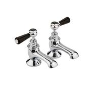 Old London Topaz Black Lever Bath Taps with Hex Collar | Chrome | Brass | 66mm x 141mm