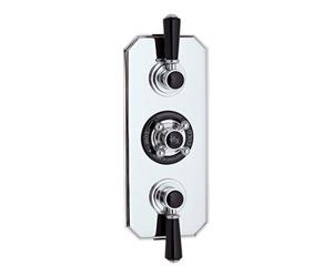 Old London Topaz Black Lever Concealed Triple Thermostatic Shower Valve with 3 Outlets | Chrome | Brass | 120mm x 320mm x 135mm