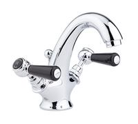 Old London Topaz Black Lever Mono Basin Mixer Tap with Hex Collar | Chrome | Brass | 214mm x 176mm