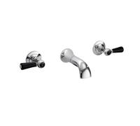 Old London Topaz Black Lever Wall Mounted 3 Tap Hole Basin Mixer Tap with Dome Collar | Chrome | Brass | 55mm x 55mm x 180mm