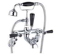 Old London Topaz Black Lever Wall Mounted Bath Shower Mixer Tap and Shower Kit with Hex Collar | Chrome | Brass | 350mm x 320mm