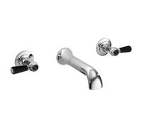 Old London Topaz Black Lever Wall Mounted Bath Spout and Stop Taps with Hex Collar | Chrome | Brass | 69mm x 69mm x 218mm