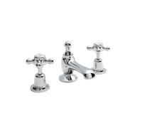 Old London Topaz White Crosshead 3 Tap Hole Basin Mixer Tap with Dome Collar | Chrome | Brass | 246mm x 94mm x 140mm