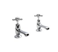 Old London Topaz White Crosshead Basin Taps with Dome Collar | Chrome | Brass | 66mm x 141mm x 119mm