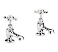 Old London Topaz White Crosshead Basin Taps with Hex Collar | Chrome | Brass | 66mm x 141mm x 119mm