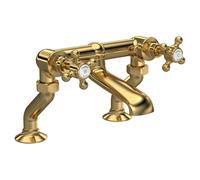 Old London Topaz White Crosshead Bath Filler Tap with Hex Collar | Brushed Brass | 262mm x 187mm x 217mm